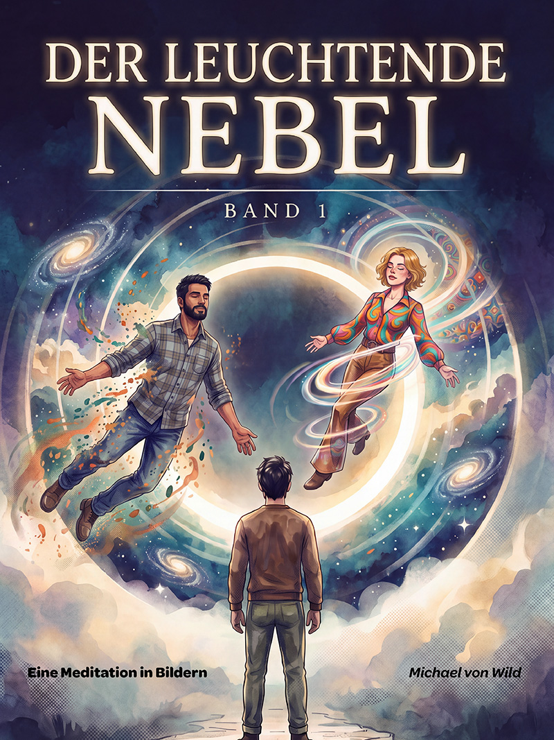 Cover von „Der leuchtende Nebel – Band 1“: drei Figuren vor einem leuchtenden Ring